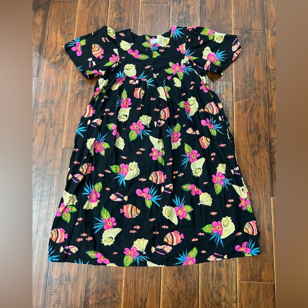 Daffodil Black Tropical Beach Mumu House Midi Dress – Size XL